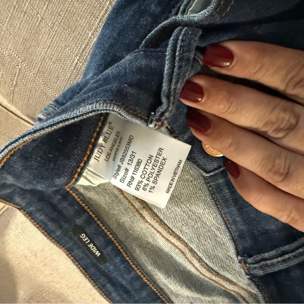 JUDY BLUE classic wide leg denim jeans in true blue 31 - Picture 3 of 5